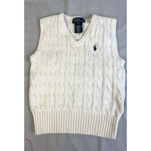 Polo Ralph Lauren Cable Knit Sweater Vest Boy 4 / 4T Off White Logo Preppy